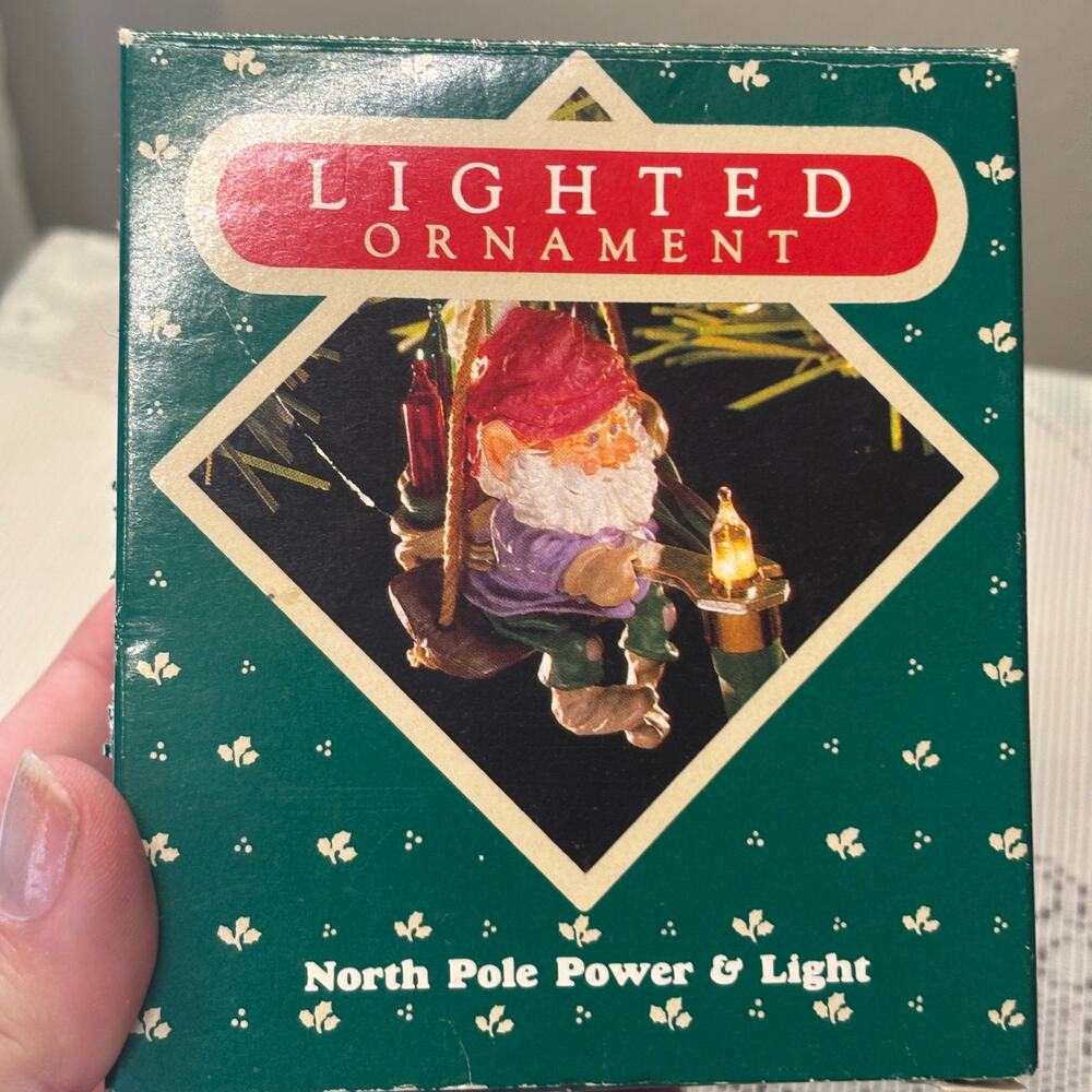 Vintage Christmas 1987 Hallmark Keepsake Ornament Elf on Swing Lighted Whimsy